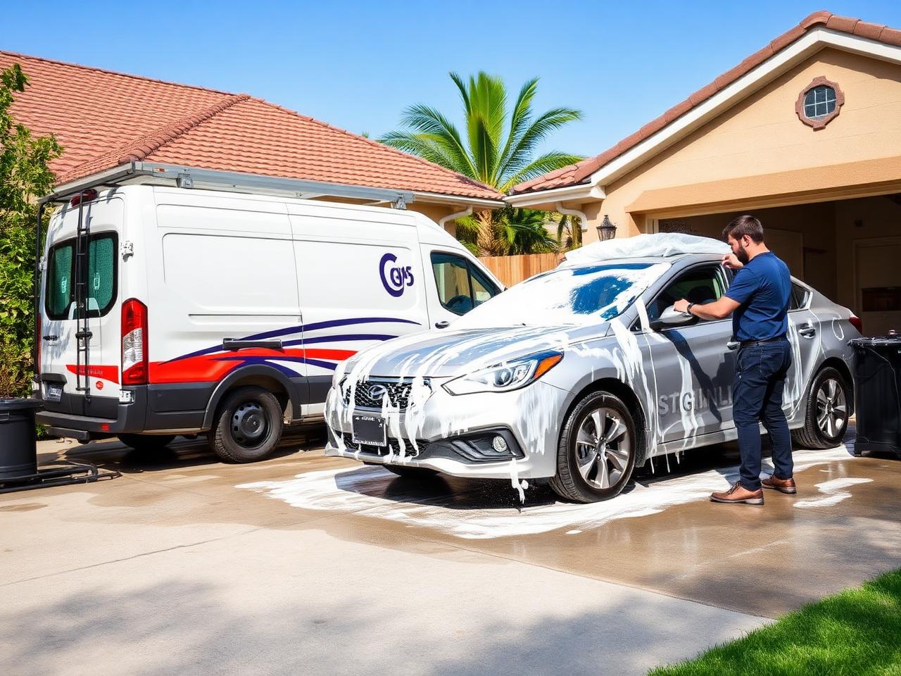 Mobile detailing van at a customer's home